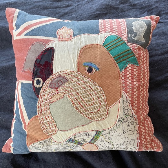 Anthropologie Cream & Red Patchwork Hound Pillow Throw Sofa Accent - Picture 1 of 5